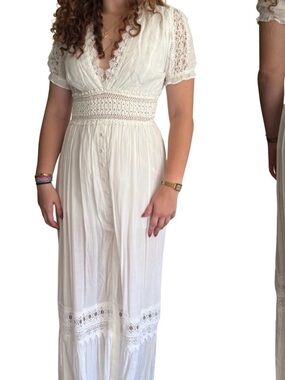 Cream Boho Lace-Trim Maxi Dress